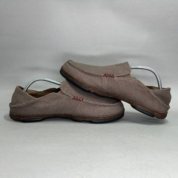 OluKai Men's Size 11.5 Moloa Kapa Brown Canvas Loafers - Picture 7 of 12